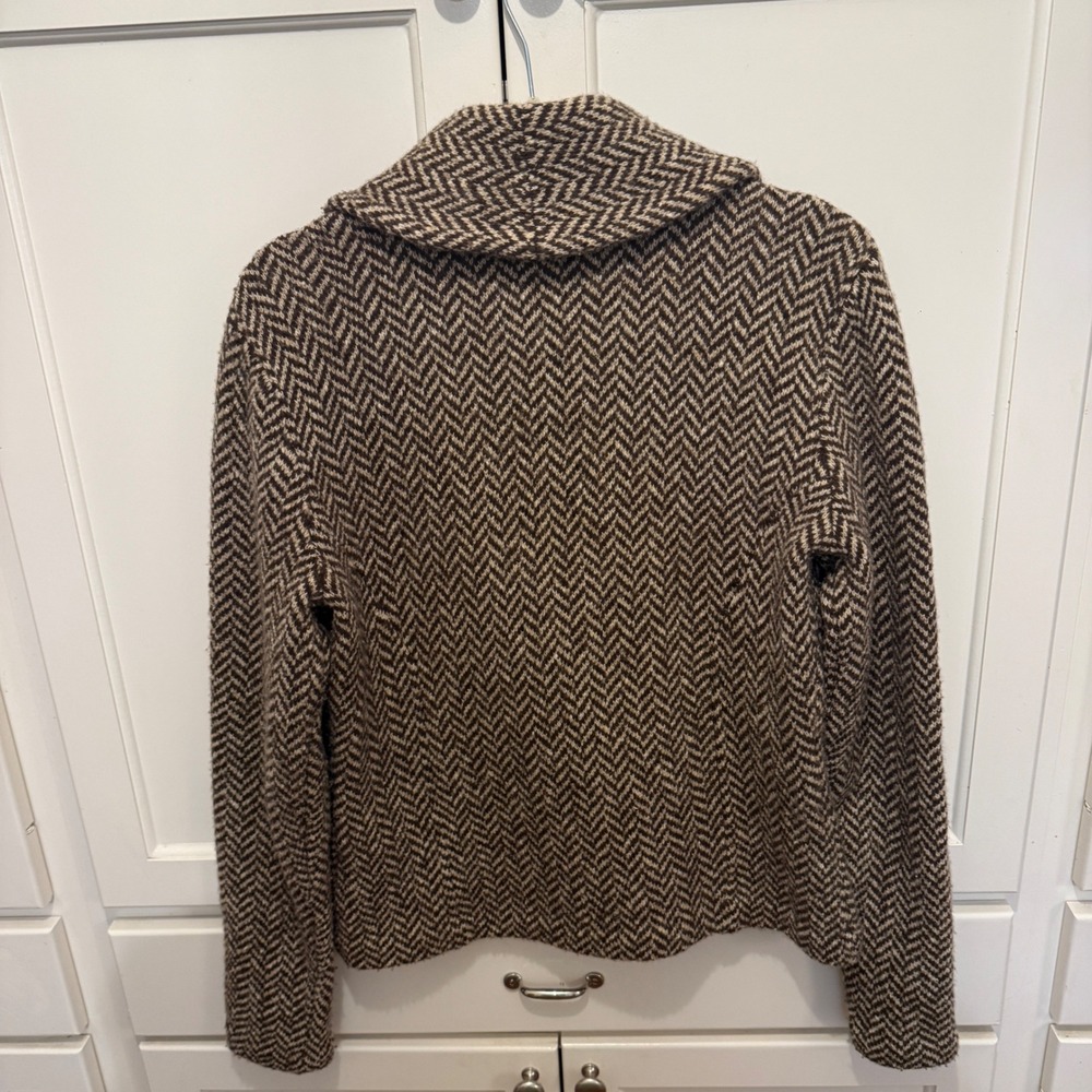 Lauren Ralph Lauren Wool Cashmere Herringbone Shawl Cardigan Brown M - Picture 7 of 8